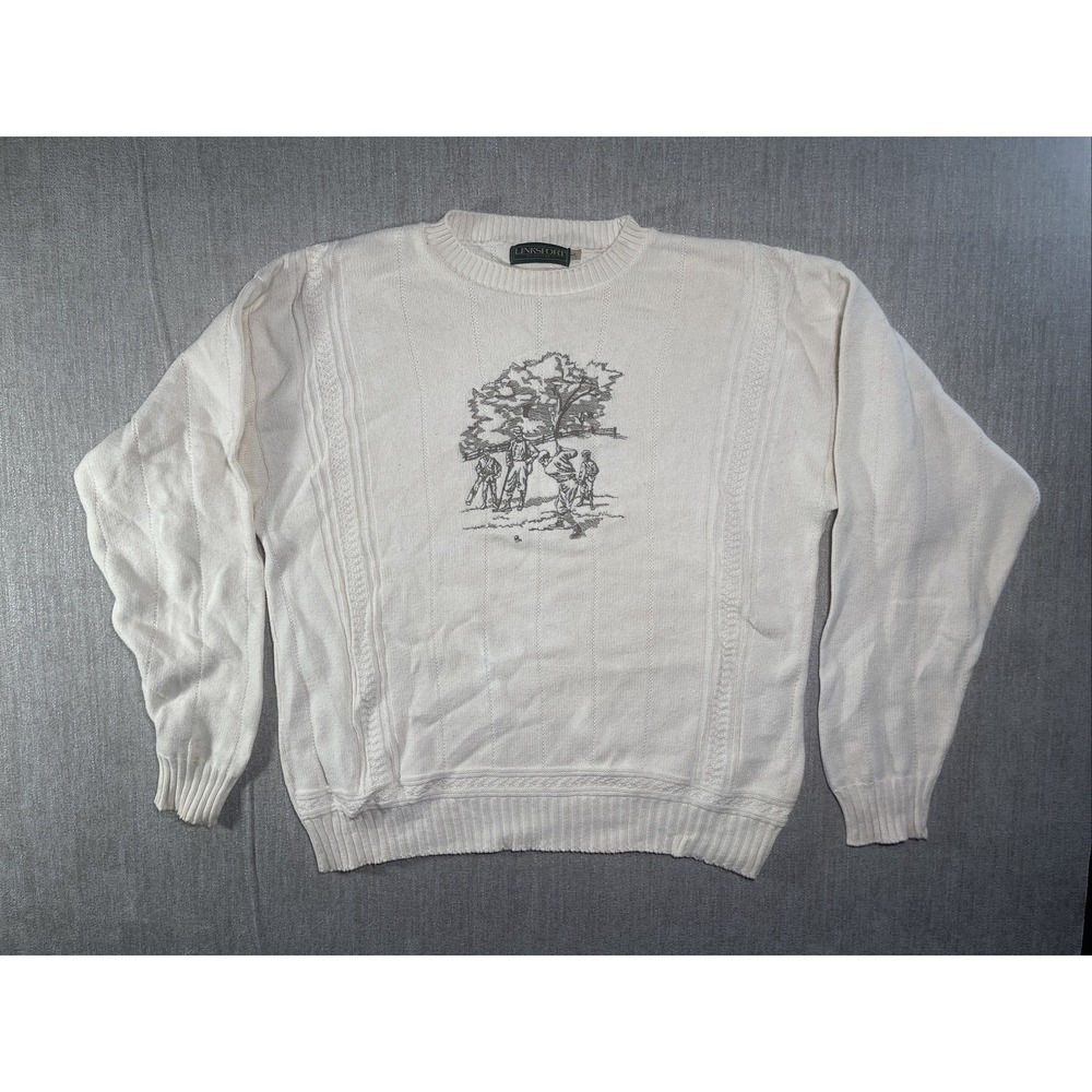 VTG Linksport Chunky Large Cotton Crew Neck Golf Sweater Embroidered Austads
